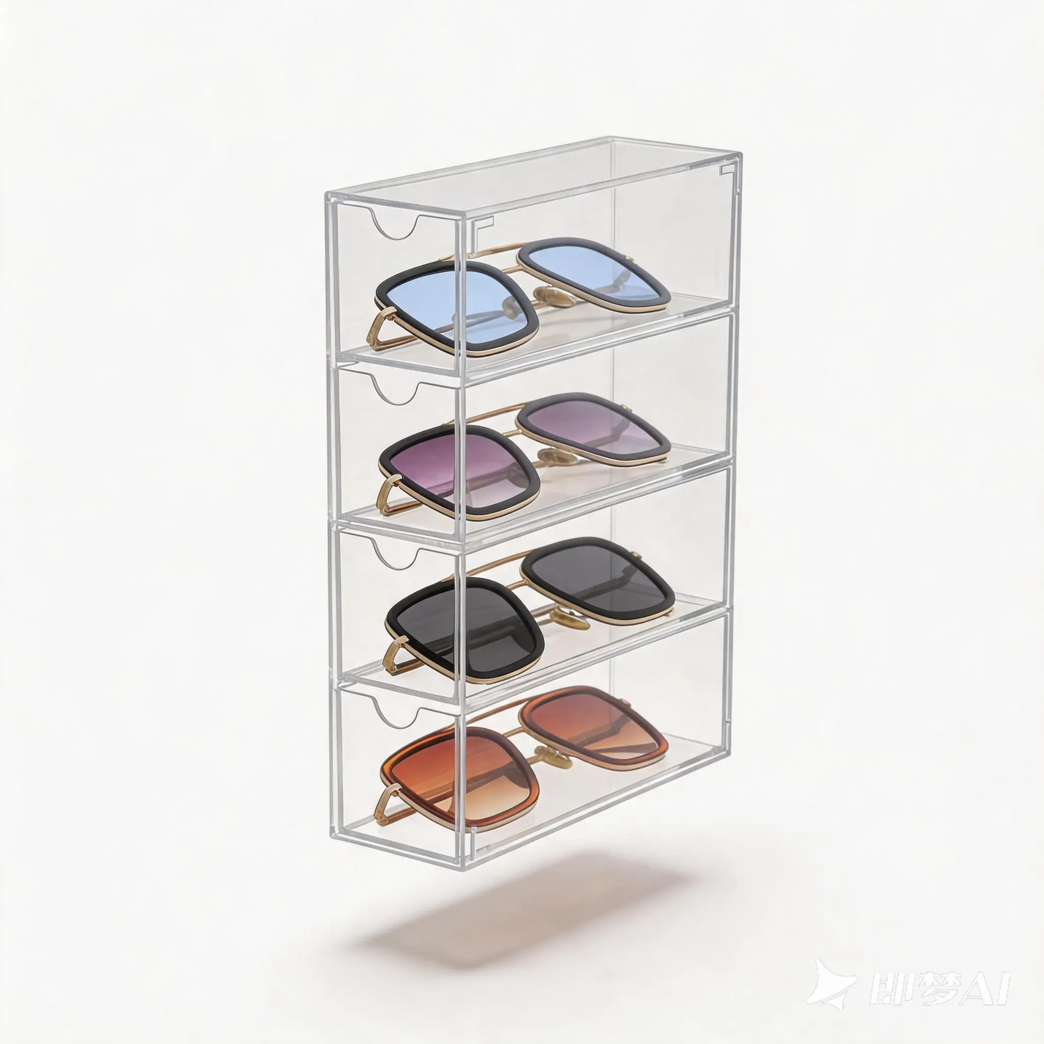 Clear Acrylic 4 Drawer Eyeglass Storage Box and Sunglasses Organizer Aesthetic Stackable Display Case for Bedroom Vanity Bathroom Countertop Room Decor Office Desk Setup