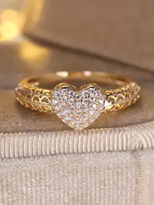 Exquisite Heart Design Hollow Ring - Fashion Synthetic Zirconia Stackable Rings for Women & Girls, Perfect for Wedding Jewelry Engagement Ring, Daily Wear Anniversary Valentine's Day Gift