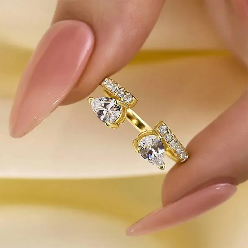 MAXINEJEWELRY Women's Pear Cut Yellow Gold Open Wedding Band - 5A Cubic Zirconia Promise Ring for GF, Ideal for Proposal, Anniversary, Promise Rings For Gf