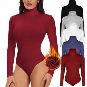 Women's Plain Long Sleeve Mock Turtle Neck Bodysuit, Casual Comfy Thermal Warm Underwear T Shirt Top, Girls Fall Winter Going Out Outfit Womenswear Valentine's Day Gift