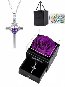 Sacred Heart Crown · Purple Star | Original High-End Crown Cross Heart Gem Necklace with Purple Preserved Rose Gift Box, Perfect All-Occasion Gift, Ideal for Birthday, Mother's Day & Valentine's Day