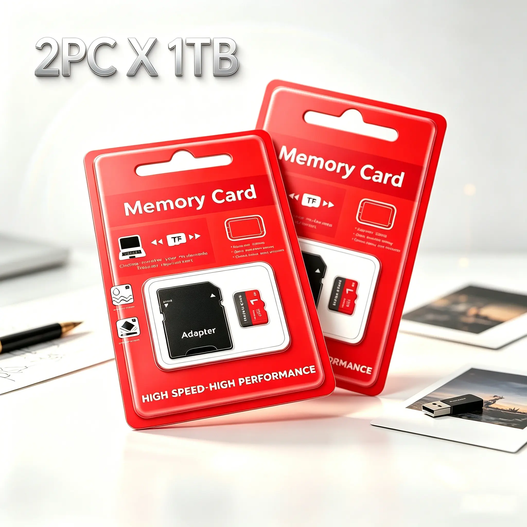 2 Pack Micro TF SD Cards for Car Audio Systems, 1TB SD Memory Card Ideal for Dash Cams, MicroSDXC Card for Surveillance Cameras, Micro SD Card for Mobile Phones, SD Card with Adapter for PC & Durable Data Storage