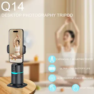 360 Degree Rotating Automatic Tracking Phone Stand, Desktop Live Streaming Holder with Remote Control, Smart Face Recognition Follow-Up, Tripod Stabilizer