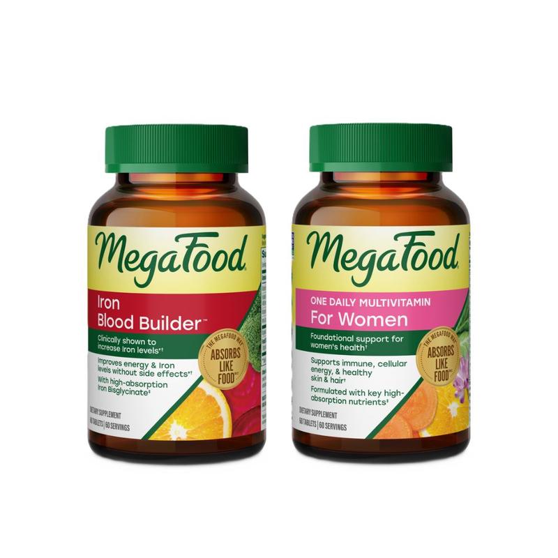 MegaFood Women's Wellness Bundle - Dietary Blood Builder Iron Supplement with Zinc, Women's 1 Daily Multivitamin