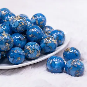 20mm Blue and Gold Flake Resin Chunky Bubblegum Beads