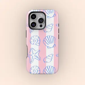 Vintage Seashell Pattern Phone Case, Beachy Tropical Phone Case, Coastal Phone Case, ip 17 16 15 14 13 12 Pro Max