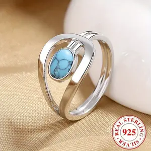 2.4g-2.8g925 silver vintage turquoise ring fashion hollow elegant bohemian style accessories