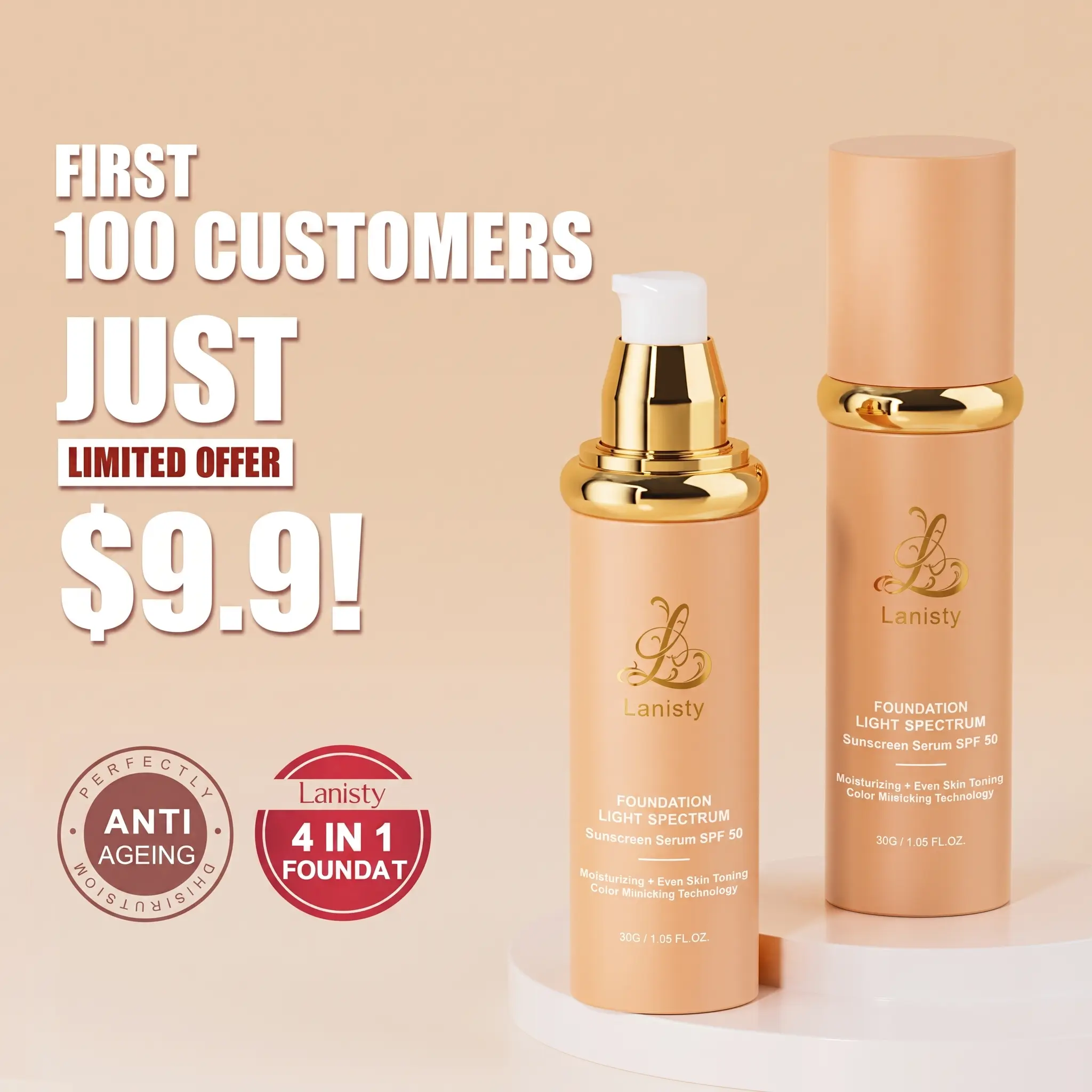 Lanisty Color Changing Foundation 4 in 1-Light Spectrum for Flawless Moisturizing Makeup Foundation, Long-lasting, Matte, Waterproof, Lightweight Concealer Moisturizer olive  skin  foundation foundation  dry  skin
