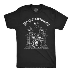 Mens Funny T Shirts Reapercussions Sarcastic Drummer Graphic Novelty Tee for Men Mens Funny T Shirts Cool Vintage Fashion T-Shirt Gift Classic Menswear Sarcastic Apparel for Men Funny Music Short Sleeve Novelty Black -