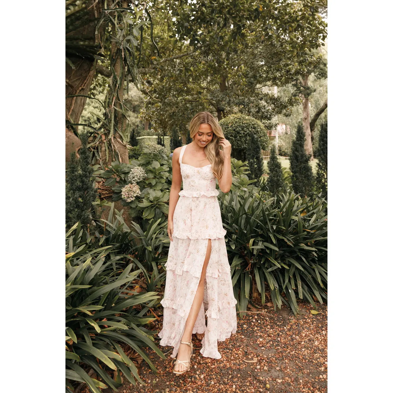 lillee tiered maxi dress pink floral Lillee Tiered Maxi Dress - Pink Bloom
