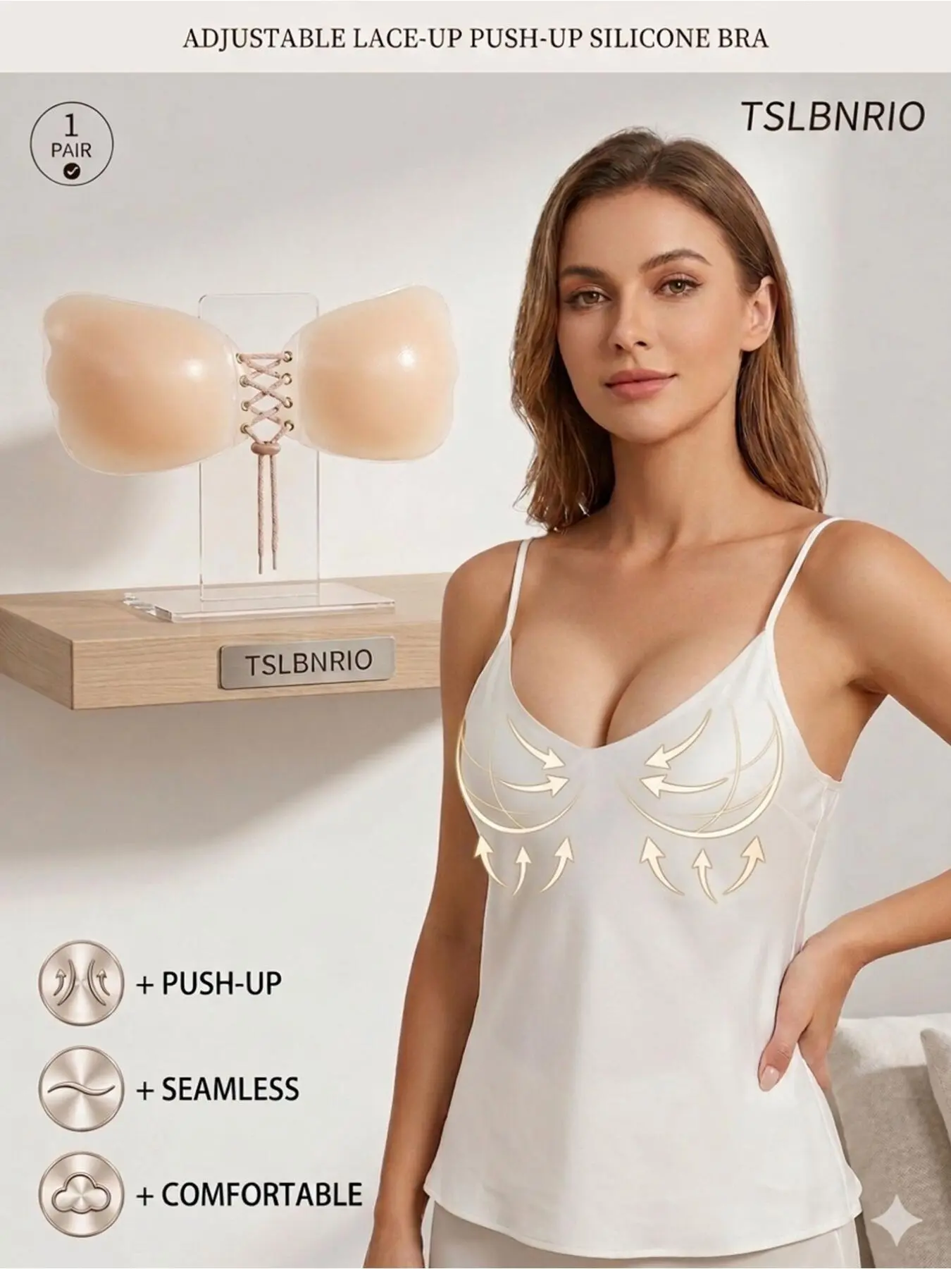 Plus Size Invisible Lift Up Silicone Bra Underwear, Seamless Adhesive Sticky Bra with Drawstring, Reusable Elegant Push Up Breast Lift for Strapless, Backless Outfits