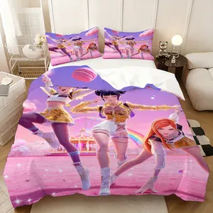 3-Piece Girl Group Themed Bedding Set, Trendy & Novel Lightweight Soft Bedding Set, Includes 1 Duvet Cover & 2 Pillowcases (No Comforter Insert), for Bedroom, Perfect Decor Gift for Home & Dorm, Suitable for All Seasons