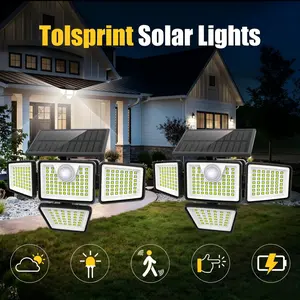 2-Pack Solar LED Motion Sensor Security Floodlights - IP65 Waterproof, 3-Head, 2500-Lumen Wide-Angle, Outdoor Landscape Lighting for Patios, Garages
