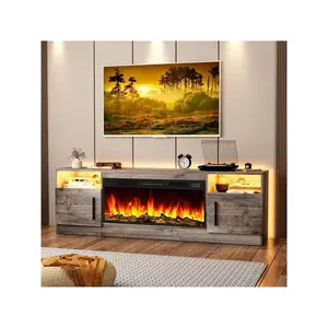 [2 Packages Shipping]70inch Fireplace TV Stand For TVs Up To 80", TV Stand With 36" Electric Fireplace,Entertainment Stand With Fireplace LED Light