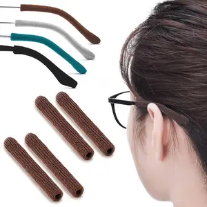 2 Pairs Upgrade Soft Glasses Ear Cushion, Anti Slip Knitting Cotton Eye Glasses Ear Grippers, Comfort Temple Sleeves Tips Eyeglass Ear Pads, Non Slip Eyeglass Grips for Behind the Ear (Brown)