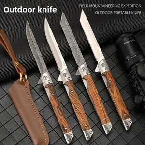 Damascus Style Outdoor Folding Tool, Stainless Steel Knives, Portable Quick-Open Multi-Purpose Small Equipment, Essential Gear for Camping & Hiking