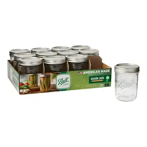 Ball 16 oz Mason Jars, Wide Mouth Pint Canning Jars with Lids and Rings, 12-Pack Glass Jars for Home Canning and Preserving