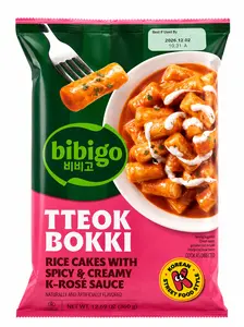 Bibigo TTEOKBOKKI Rice Cake Pouch 360g- Spicy & Creamy K-Rose Sauce, Instant Food, Traditional Chewy Rice cakes, Korean