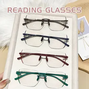 Trendy Large Round Frameless Ultra Light Reading Glasses Polycarbonate Lens Unisex High Definition UV400 Anti-Blue Light Vintage Square Frame Fashion Sunglasses burgundy indestructible glasses