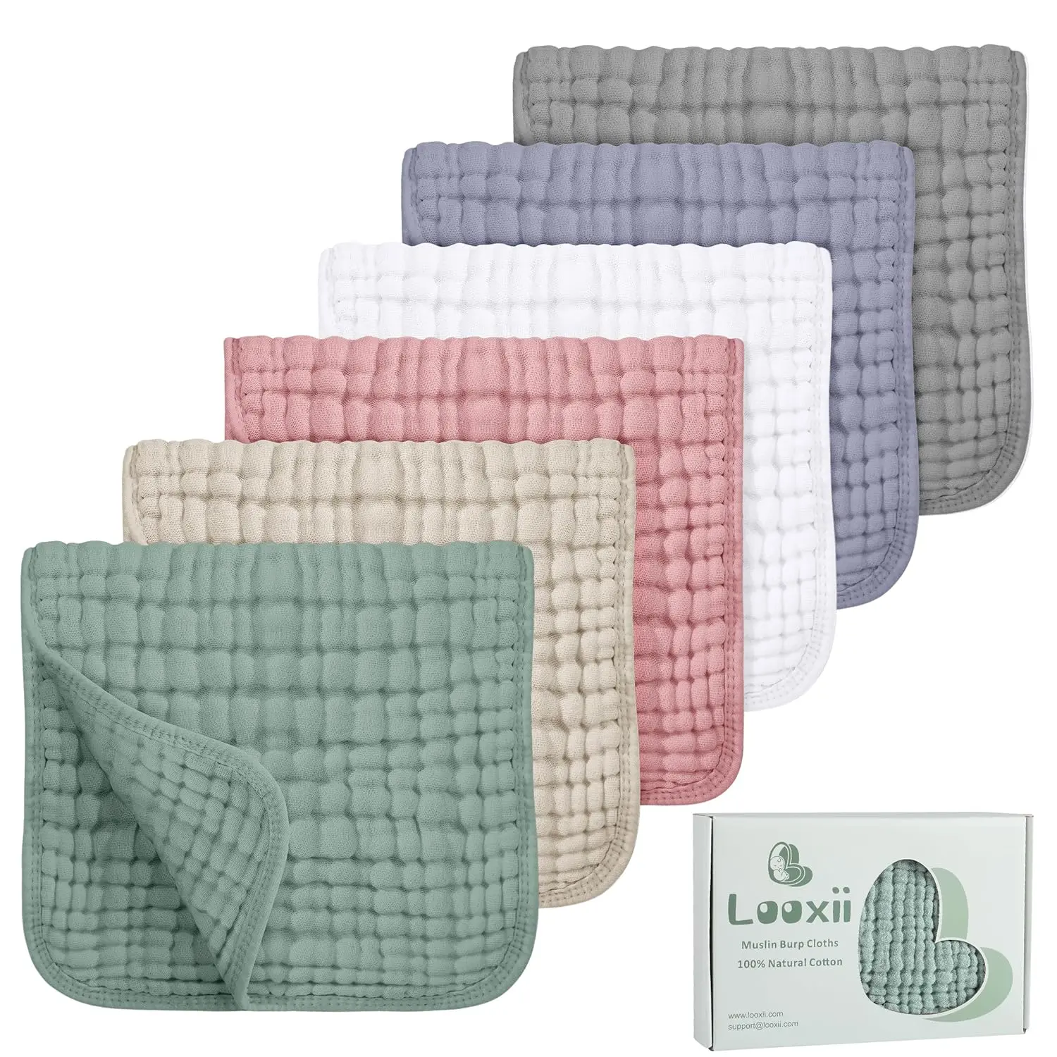 Muslin Burp Cloths 100% Cotton Muslin Cloths Large 20''x10'' Extra Soft and Absorbent 6 Pack Baby Burping Cloth for Boys and Girls(Multicolor)