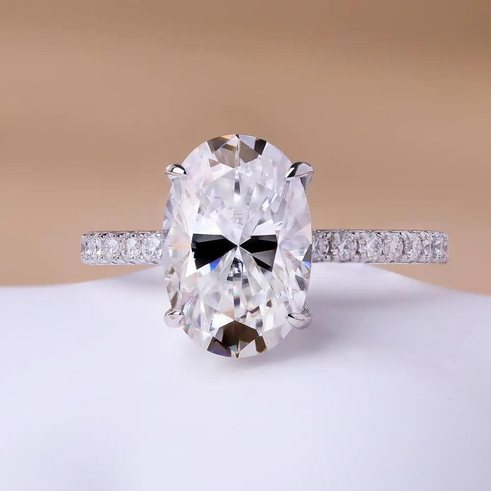 4.5CT Oval Cut Full Moissanite Rings for Women Sparkling Diamond S925 Sterling Silver Plated 18K Wedding Band Jewelry With GRA