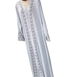 Dubai Abaya with Floral Embroidery and Gold Accents - Fashionable Women's Wear