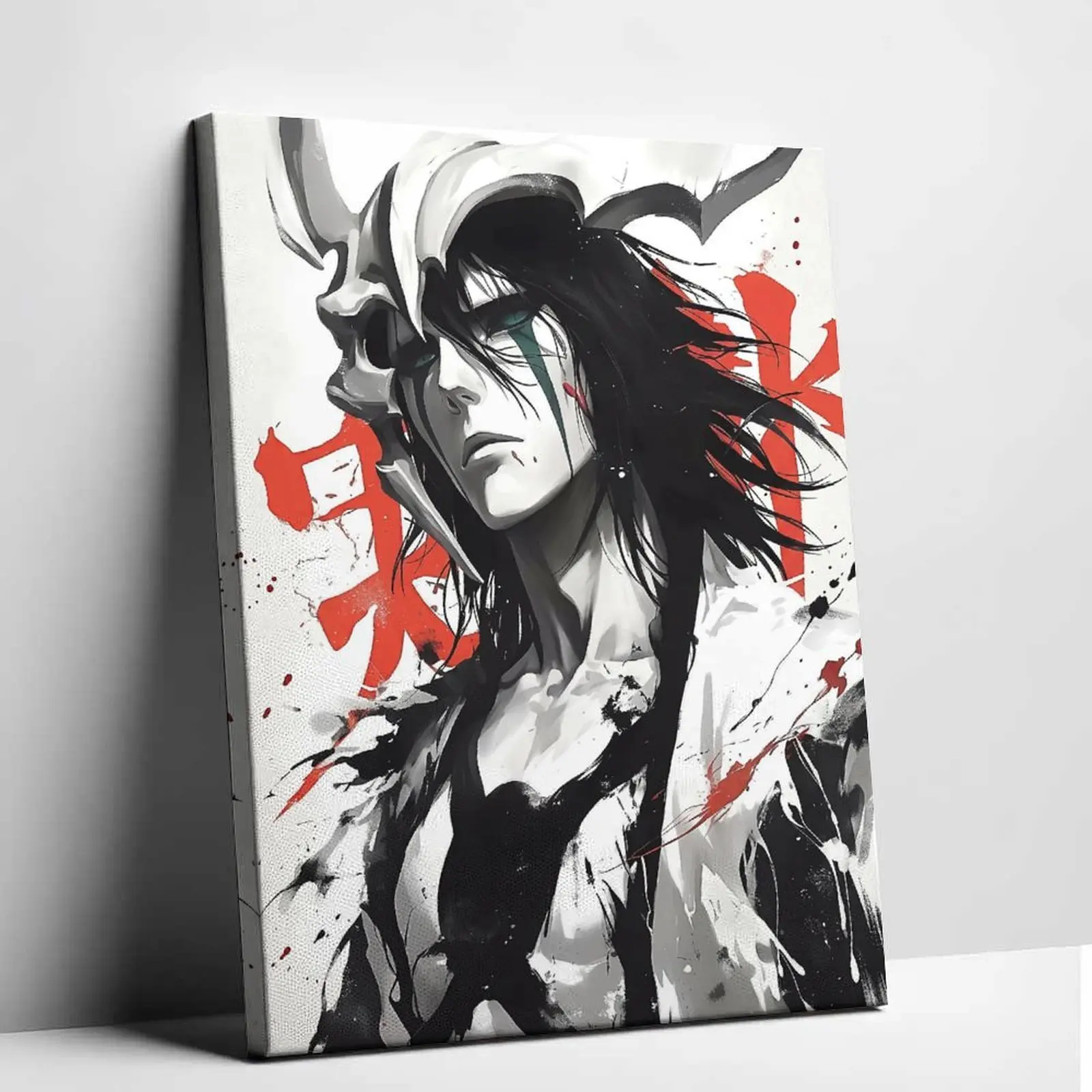 Bleach Ulquiorra Cifer Otaku Style Canvas Wall Art Print - Modern Ink Wash Espada Character Graphic, Soft Watercolor Home Decor Poster, Gift for Shonen Fans, Modern Room Fit Home Inspo Living Room Accent