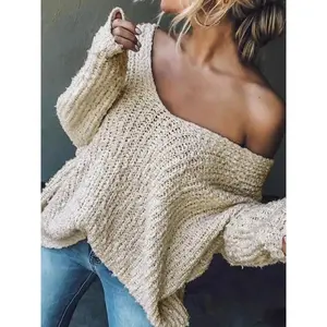 Women's Plain Drop Shoulder V Neck Sweater, Casual Long Sleeve Jumper for Spring & Fall, Fashion Women's Knitwear for Daily Wear