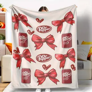 Crimson Bows Flannel Blanket, Dr Pepper Pattern, Ultra Soft and Cozy, Lightweight Warmth, Perfect for Home Decor, Sofa, Bed, Travel, Camping, Picnic, Valentine's Day,Anniversary, A Thoughtful Gift for your Friend or Family or Yourself.