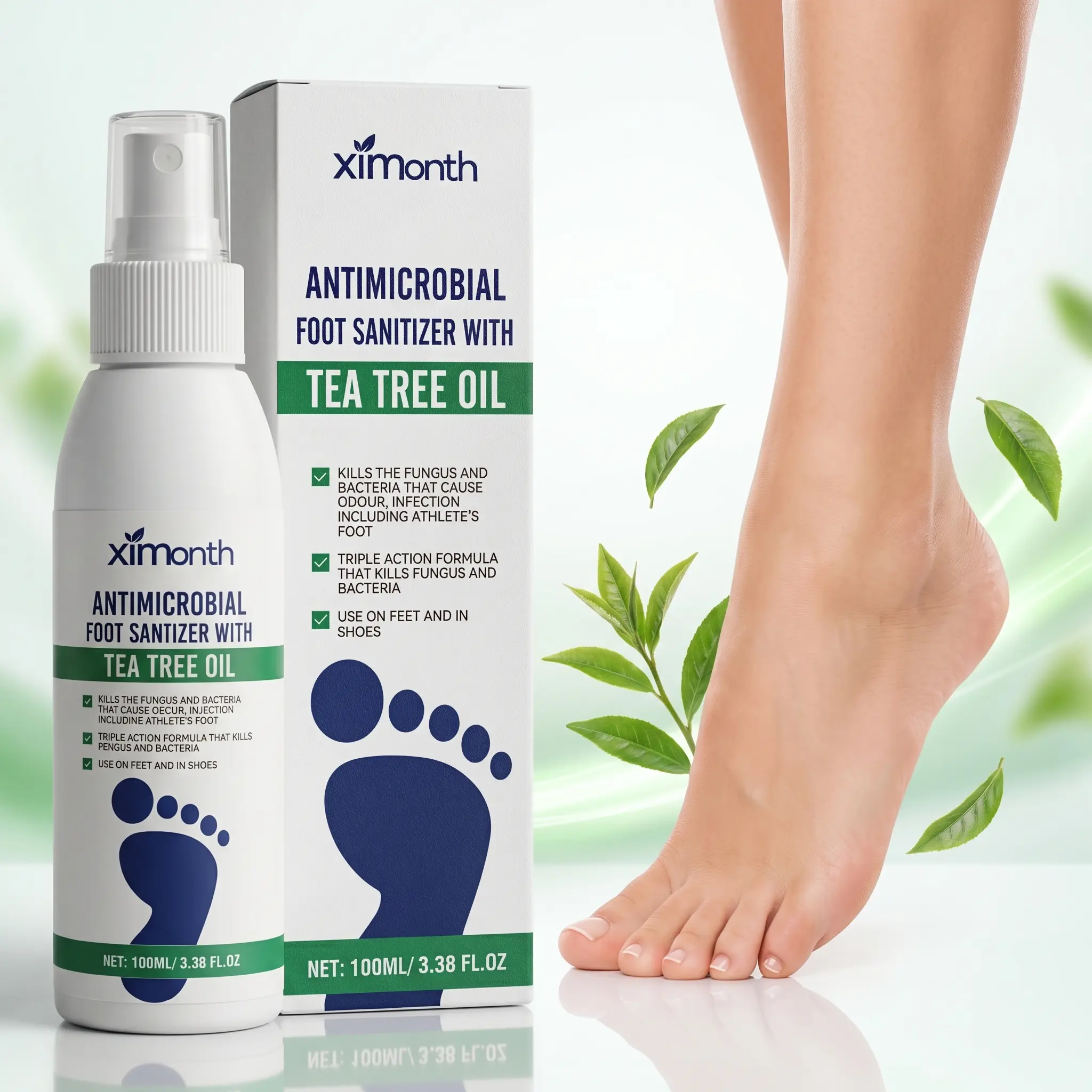 Foot Spray for Athlete’s Foot & Odor – 99.9% Antibacterial Tea Tree Oil Foot Care for Cracked Heels & Dry Skin Repair Foot Microbiome Balance Spray – Antibacterial Foot Care Mist for Smelly, Itchy & Cracked Feet Treatment