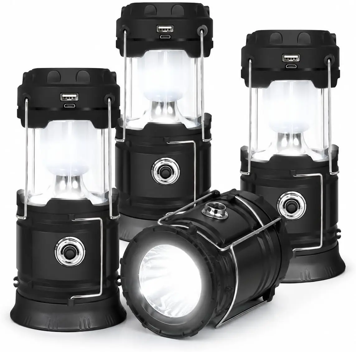 1/4-Pack Collapsible Portable LED Camping Lantern, Lightweight Waterproof Solar USB Rechargeable LED Flashlight,Collapsible Flashlight Emergency Lights,Indoor Outdoor Home Emergency Light, Power Outages, Hiking