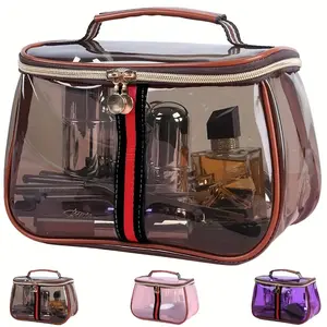 New retro-style makeup bag, large-capacity waterproof transparent toiletry bag, women's travel storage box, transparent tote bag with zipper, Makeup Organizer