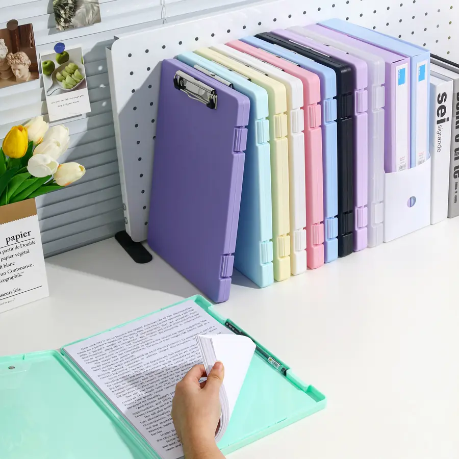 2-in-1 A4 PP Plastic Clipboard Storage Box, Durable Large-Capacity Multi-Layer Office Filing Holder for Office Workers, On-Desk Workspaces Organization with Colorful Options