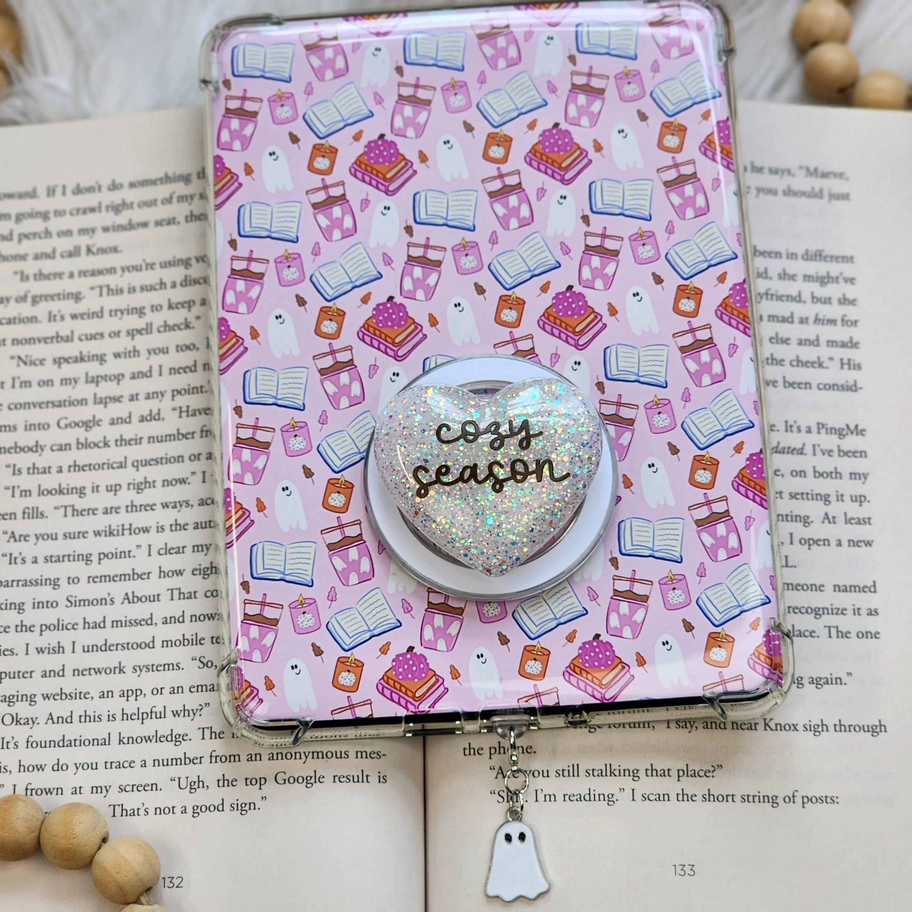 Kindle Accessories Set | Cozy Season Pastel Boos | Insert, Grip & Charm