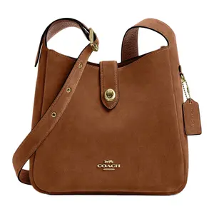 COACH Hadley 25 Medium Suede Crossbody Bag with Gold Logo for Women in Ochre
