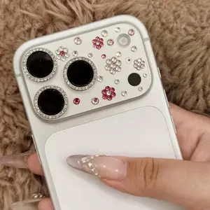 Ins Korean Cute Glitter HD 3D Flower Decal iPhone Lens Film for iPhone 17 17 Pro Max Protective Ring for Rear Camera Lens
