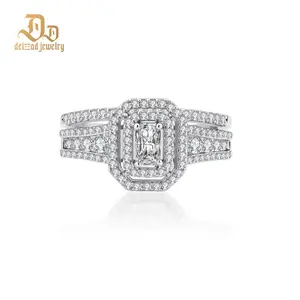 Delzzad 1.3ct Imperial Halo Band Double Halo Engagement Ring Luminous Theater Ring Heirloom Wedding Ring VVS Synthetic Moissanite Ring Jewelry Copper Band Perfect Birthday Engagement Wedding Anniversary Christmas Valentine's Day Mother's Day Gift