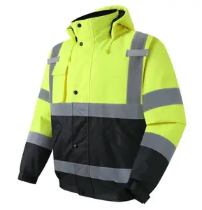 High Visibility Reflective Jackets for Men, Waterproof Safety Jacket with Pockets, Hi Vis Yellow Coats with Black Bottom, Mens Work Construction Coats for Cold Weather