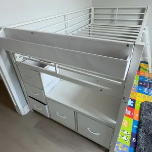 [SummerSale] Sikaic Twin Low Loft Bed with Tent, 5 Storage Drawers, LED Lights & Bookcase, Metal Loft Bed Frame with 13.8" High Safety Guardrail, Inclined Ladder, Under-Bed Play Space, Black, Home Furniture, Dorm Essentials