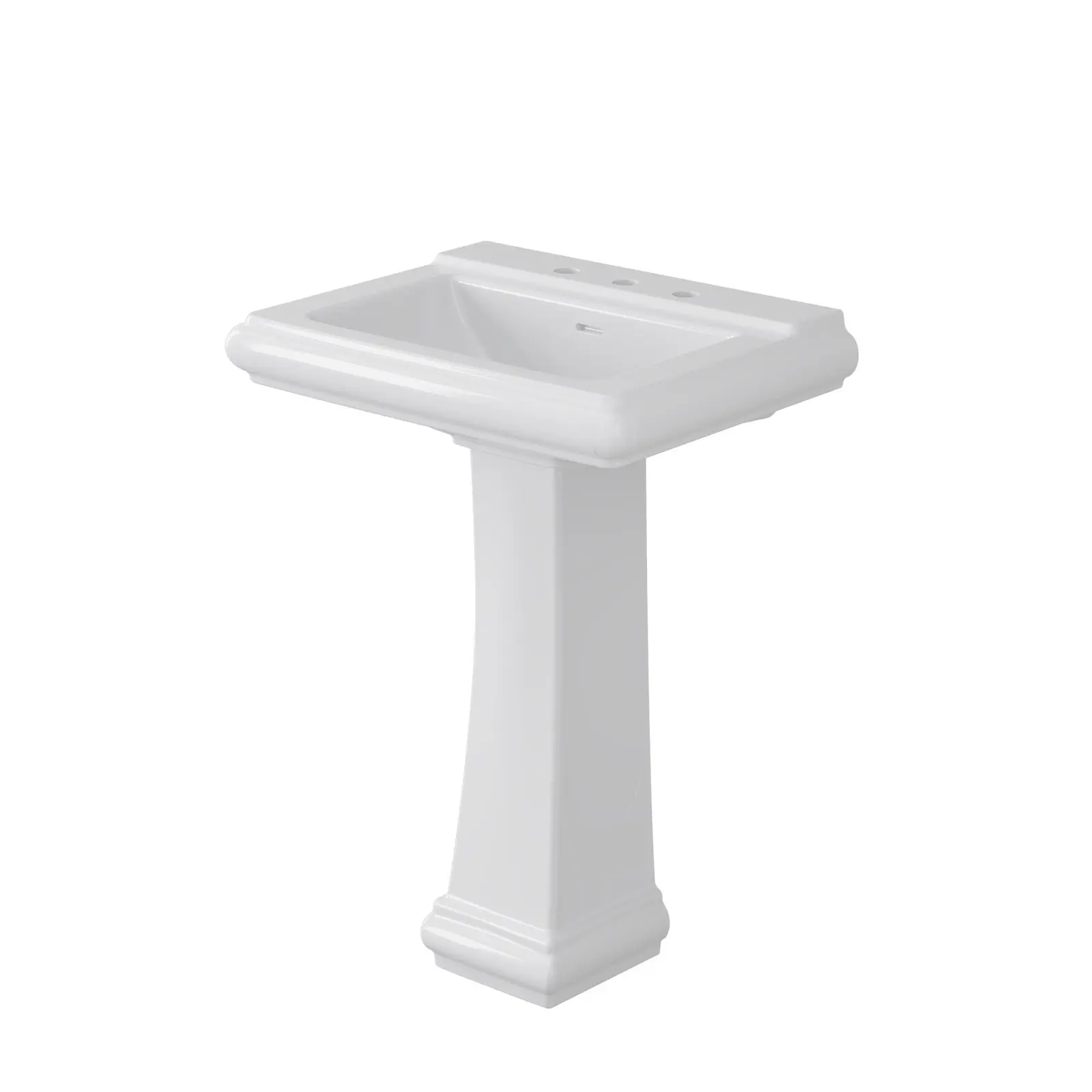 Garvee White Ceramic Pedestal Bathroom basin Combo, 26 x 22 in Freestanding Rectangular Basin with Overflow, 3 Pre-Drilled Faucet Holes (8 in Widespread), With Backsplash