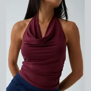 Halara Halter Cowl Neck Backless Ruched Casual Tank Top Elegant Womenswear Sleeveless Minimalist