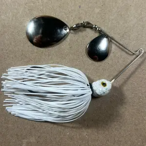 Custom Bingo Spinnerbait, 1/2oz White Double Colorado Nickel/Nickel Blades with Brass Base, 80-Strand Tournament-Grade ProUmbrella Skirt, Hand-Crafted Premium Components in Texas, USA. Lifelike Swimbait