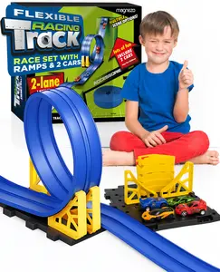 Flexible Car Track for Kids 16ft – Roll Up Race Track with Loop Ramps, Suction Cups & 2 Cars | Hot Wheels & Matchbox Compatible | Best Kids Gift, Birthday Toy for Ages 5+ Boys & Girls