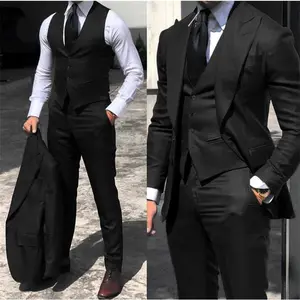 Elegant Wedding Tuxedos Suits 3 Pieces Slim Fit Bridegroom For Men Groomsmen Suit Male Formal Business (Jacket + Vest + Pants) Menswear Beige