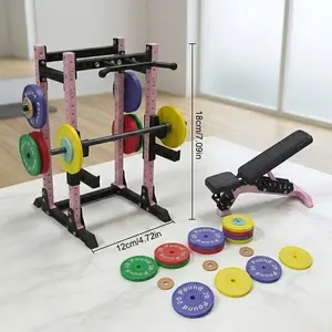 Mini Fitness Bench, Adjustable Angle 3D Printed Chair, Home Gym Decor with Pull-Up Bar and Dumbbell Set, Teen Birthday Gift