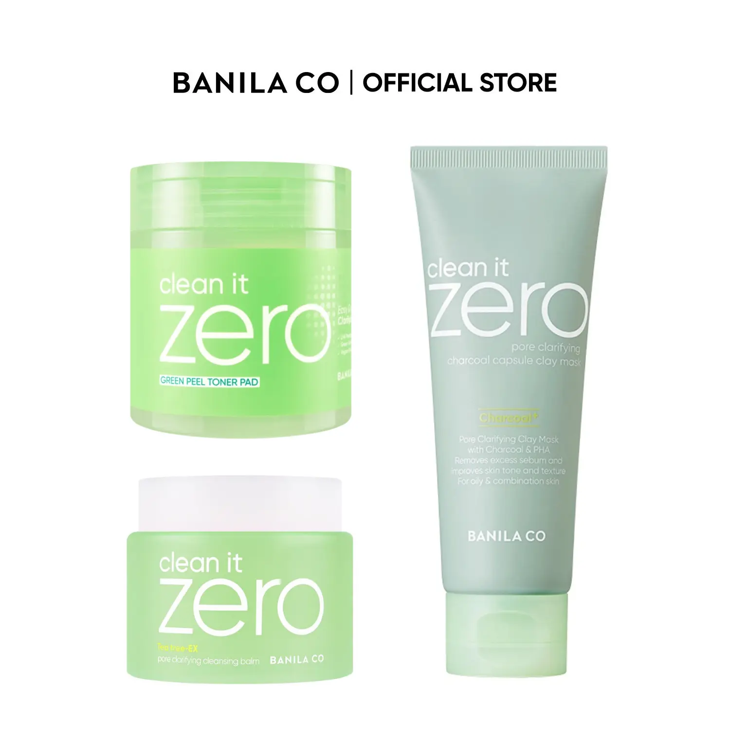 BANILA CO Pore Care Trio Bundle | Clean It Zero Charcoal Capsule Pore Clay Mask, Pore Clarifying Cleansing Balm, Green Hydration Toner Pads | For Oily & Acne-Prone Skin | Pore Minimizing, Oil Control, Blackhead Removal & Clear Glass Skin | Pamper Gift Set