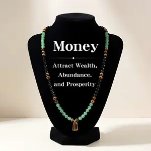 Money Manifestation & Attraction Necklace – Wealth, Luck, Party Style, Anxiety Soothing | Tiger’s Eye, Green Agate,obsidian Gemstone Jewelry Gift for Unisex, Turquoise Beaded