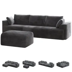 SIKAIC Boneless Modular Sectional Corduroy Sofa, Boneless Couch, with Reversible Chaise, Grey