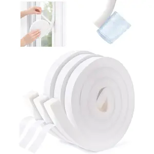 3 Rolls High Density Weather Stripping Door Seal 1" W x 1" T,  Adhesion Thick  Tape Air Conditioner Window Seal Insulation for Windows, Doors, White (Total 19.5 FT Long)