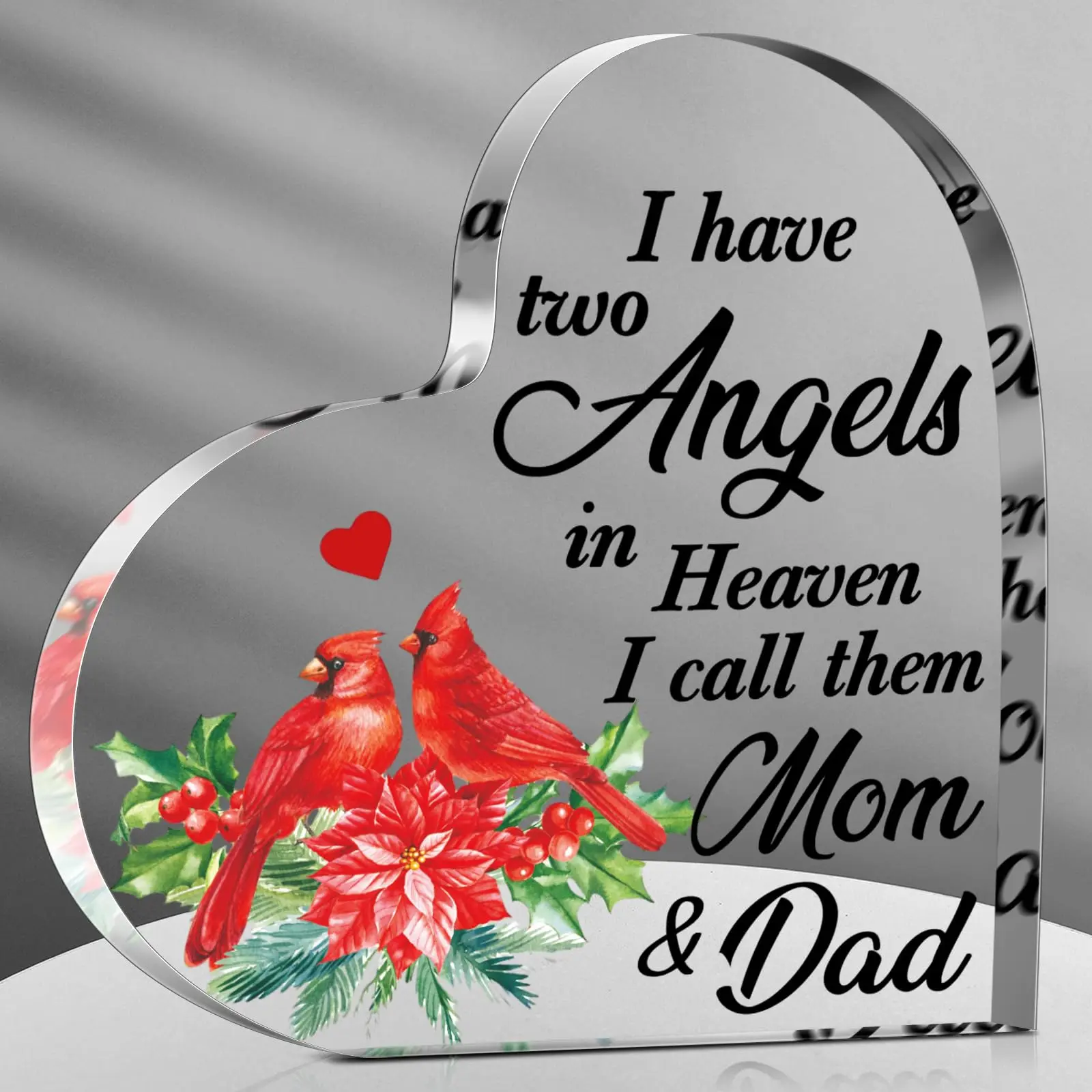 Red Cardinal Memorial Acrylic Heart Plaque - Sympathy Gift for Loss of a Loved Individual, Remembrance Table Decor for Parents, Home Decor Products, Plaques & Signs